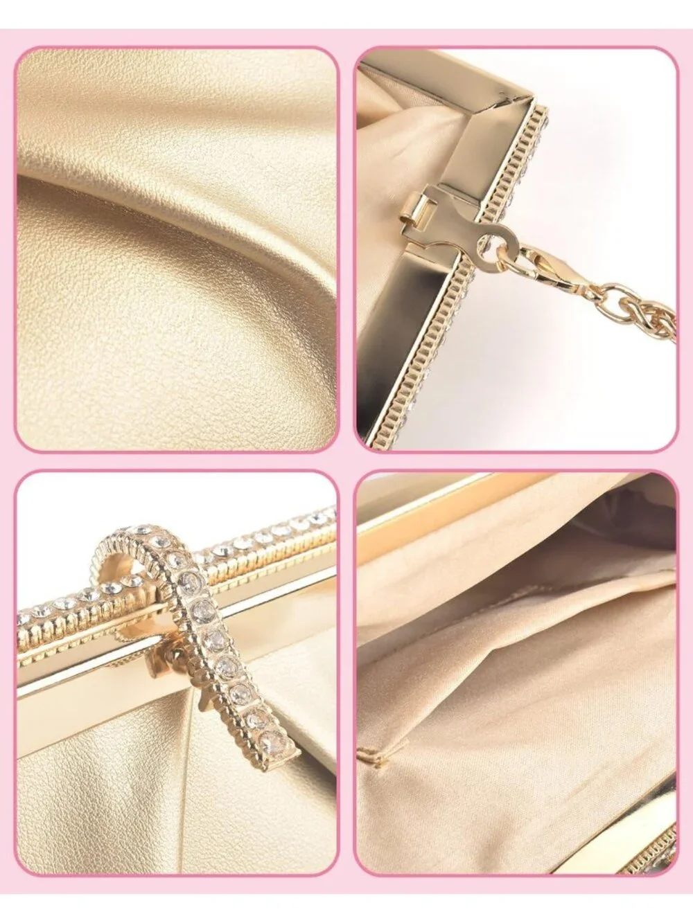 Women's Gold Pu Leather Clutch Purse For Formal Evening Shoulder Party Bag